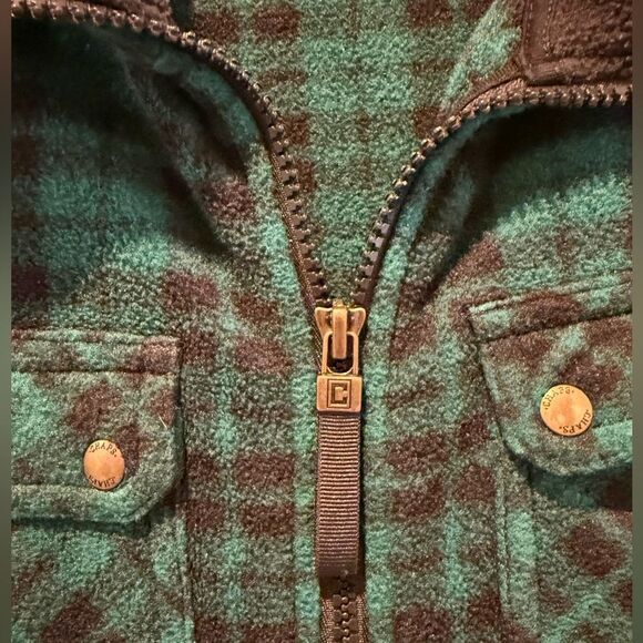 Chaps Full Zip Fleece Vest Side Pockets Green & Black Plaid Petite Large - Picture 2 of 9